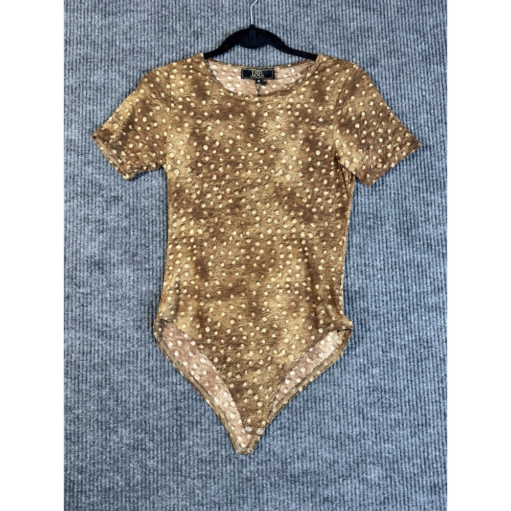 L&B Lucky & Blessed Brown Animal Print Stretch Bodysuit Women's Size M One Piece